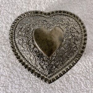 Vintage Silver Plated Zinc Heart Shaped Blue Velour Lined Trinket Box